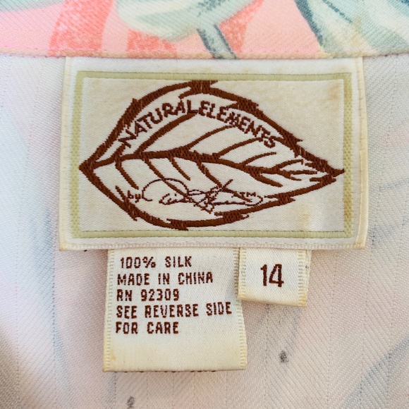 Natural Elements Silk Shirt Dress Size 14 Pink Floral Tropical Hawaiian Belted - Picture 3 of 13